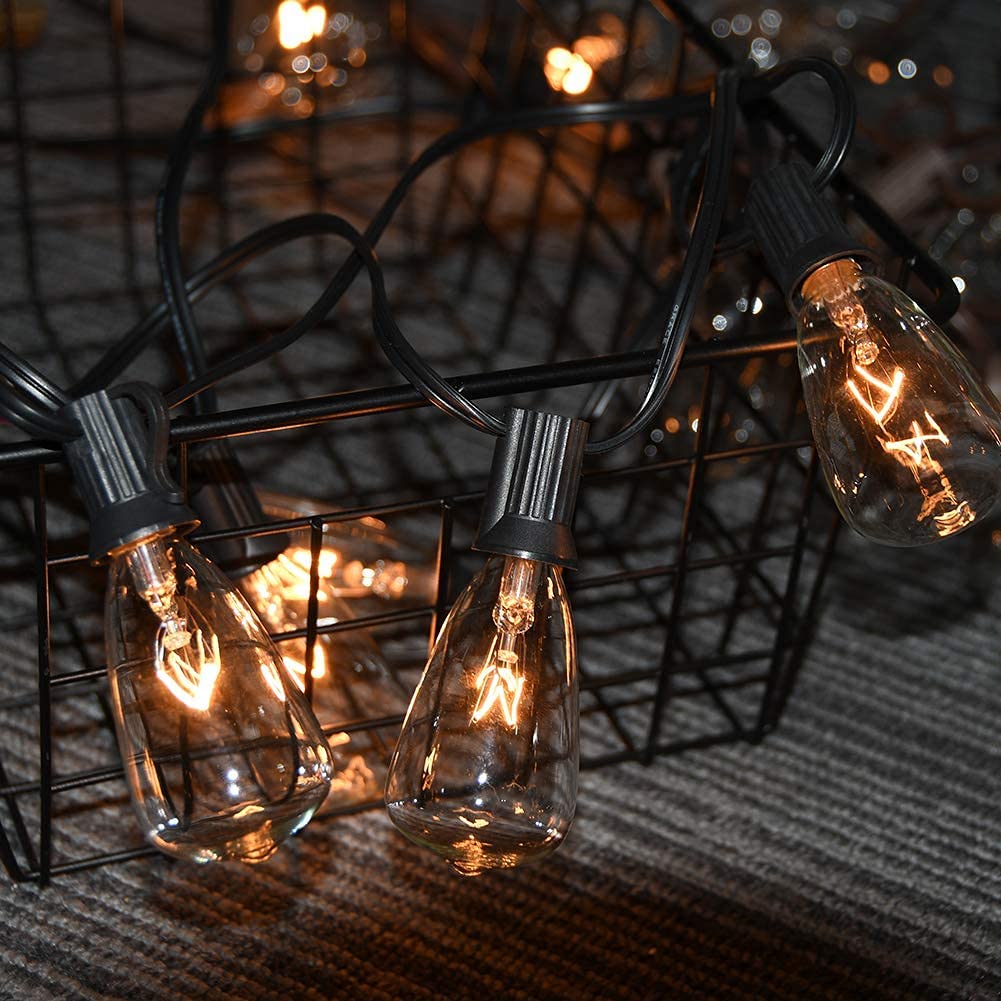 Konictom 10Ft Black Edison String Lights, 11 Clear Bulbs, Ul Listed For Outdoor Patio & Garden