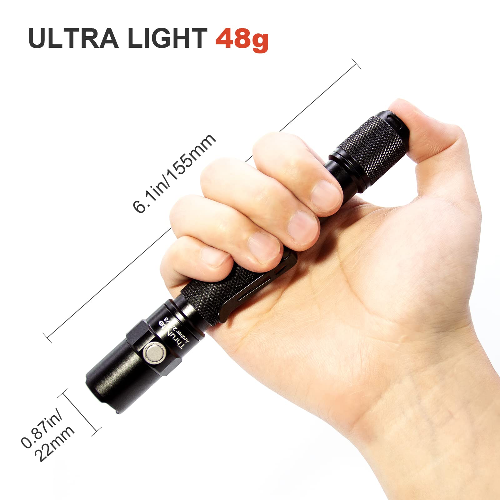 ThruNite Archer 2A V3 LED Flashlight, 450 Lumens, IPX8 Water-Resistant, Black, Handheld Size, Aluminum, Perfect for Hiking and Camping