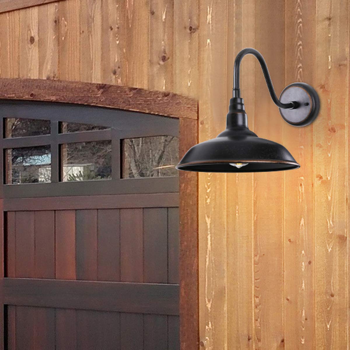 GOALPLUS Gooseneck Outdoor Light Fixture, 10in Dome, Bronze Metal Wall Sconce, Model LM2201-ORB for Porch, Patio, Garage