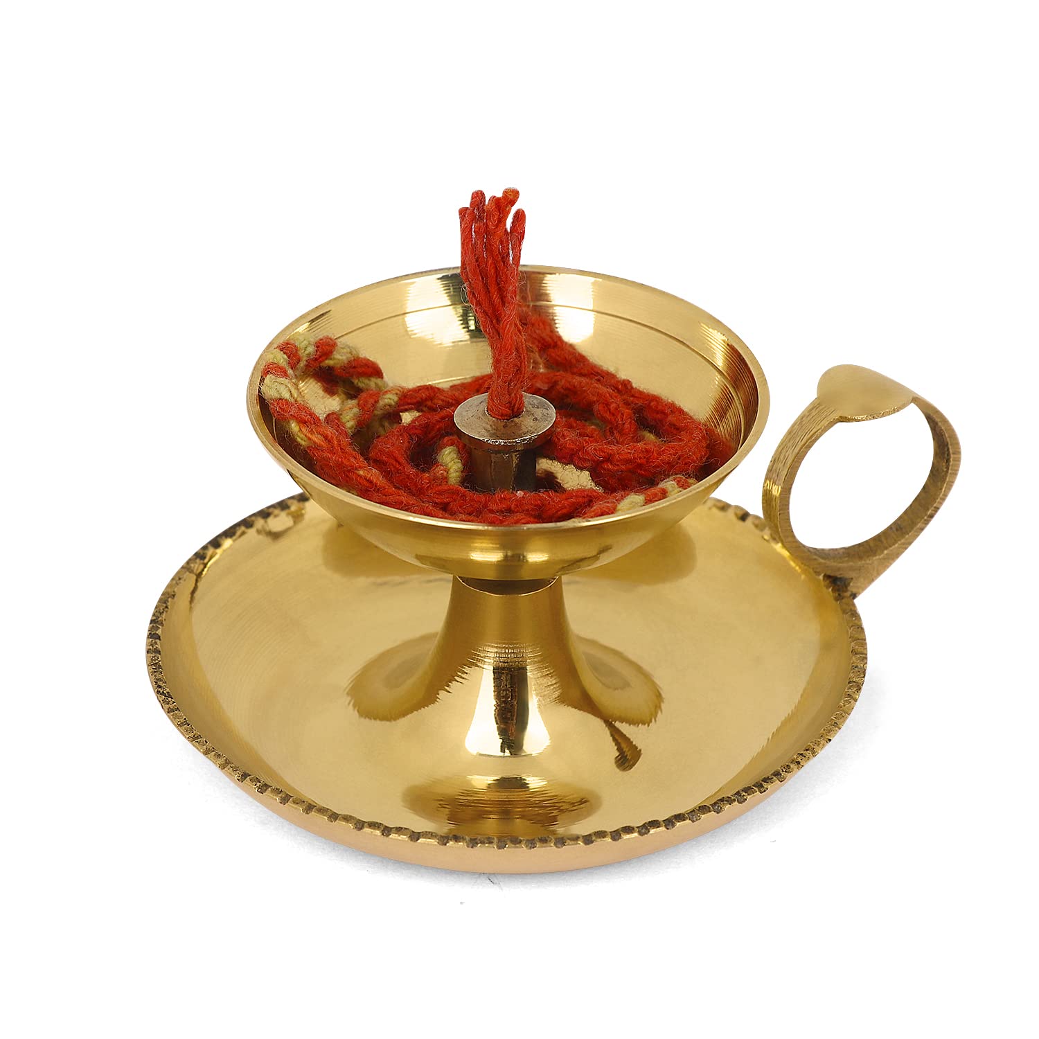 SATVIK Brass Aarti Diya with Supported Ring Handle with Puja Jyot Oil Lamp Hand Held Kutthu Vilakku Festive Diwali Mandir Temple