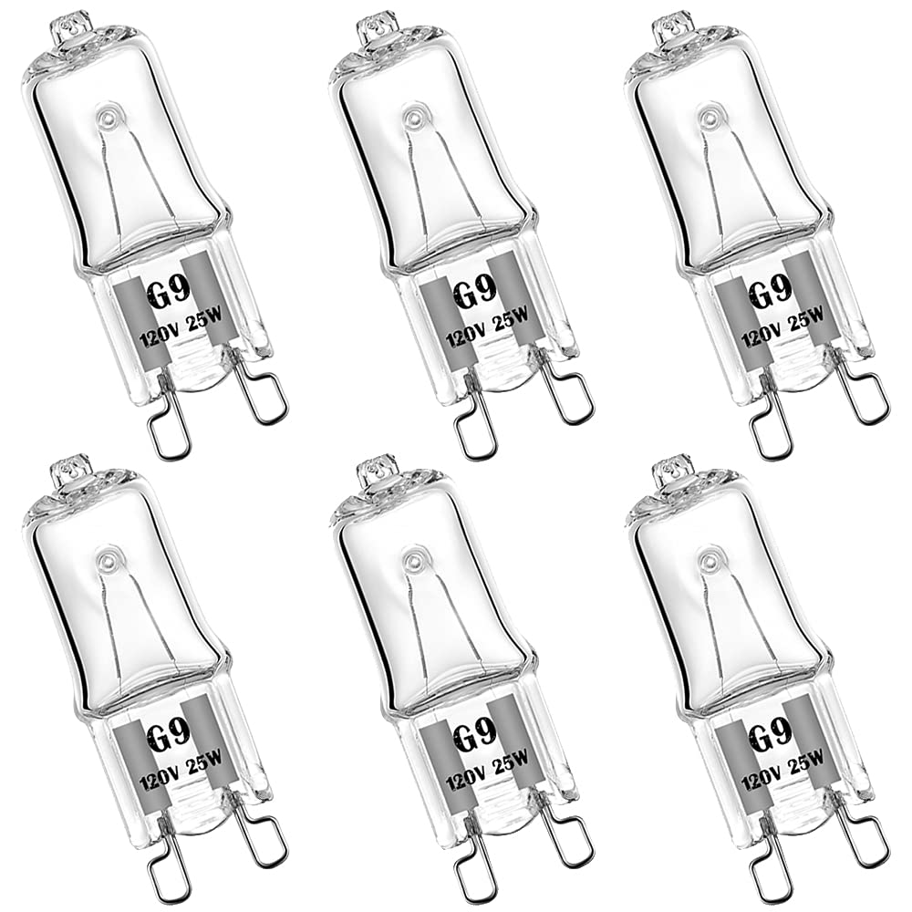 YBEK G9 Halogen Bulb 120V 25W T4 Dimmable Warm White 6 Pack Glass