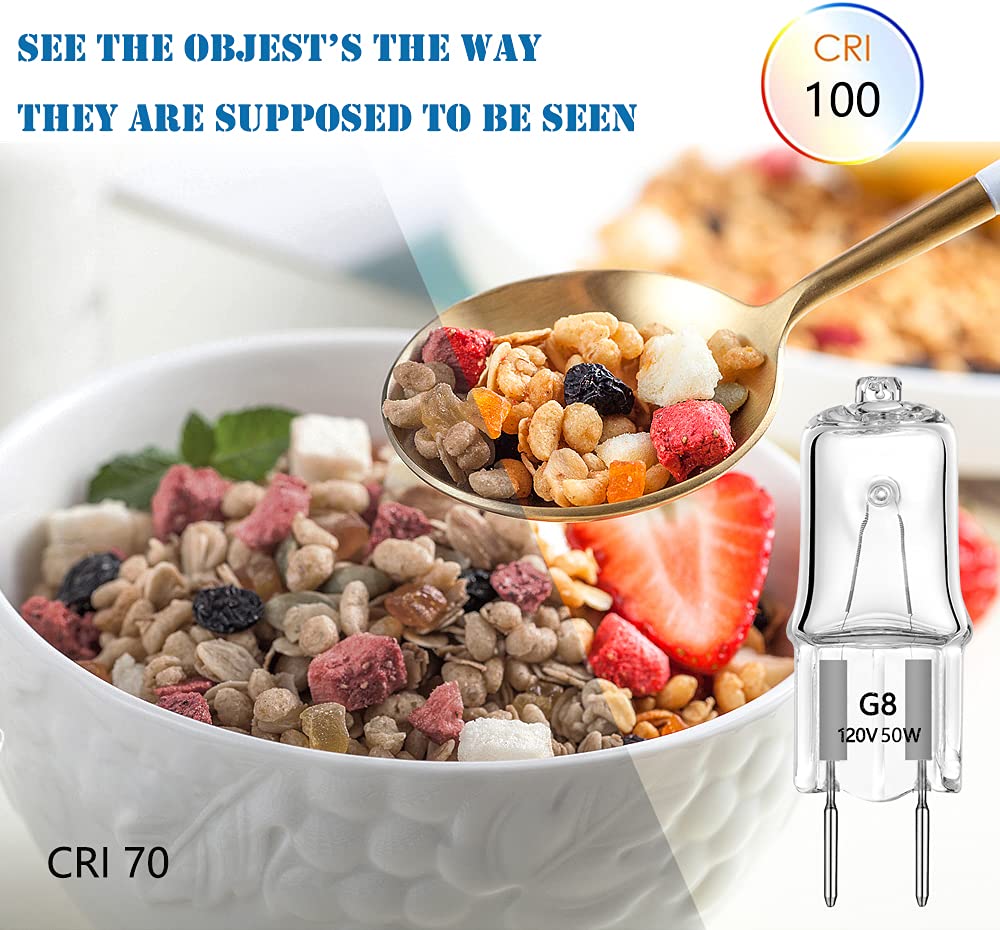 Ahevo G8 Light Bulbs 50W 120V Halogen Light Bulb G8 Base Bi-Pin 50W T4 Jcd Warm White, Microwave Oven Replacements, Candle Warme