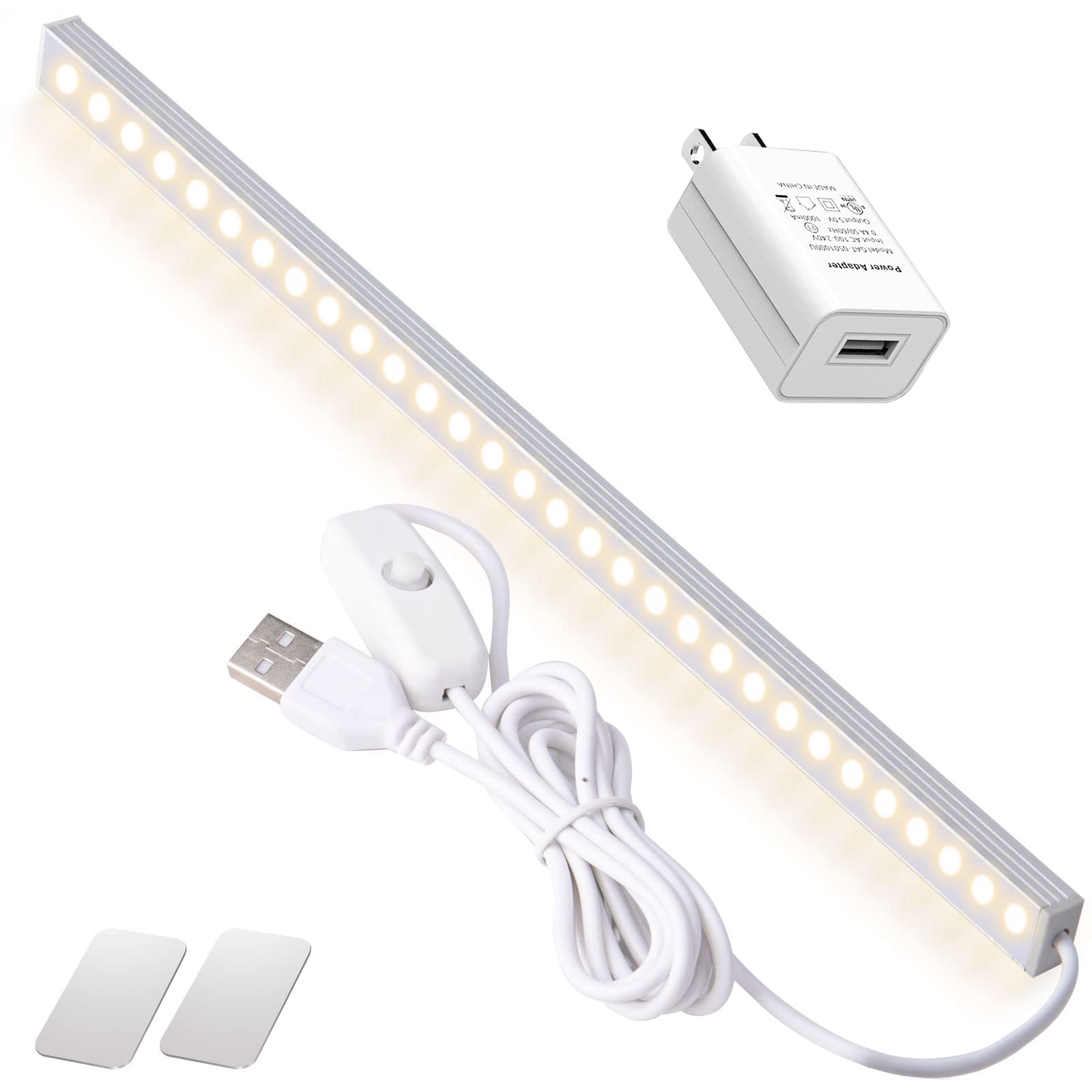 DWEPTU LED Under Cabinet Light Bar with USB & AC Power for Closet, Counter, Work Tables & Dormitory