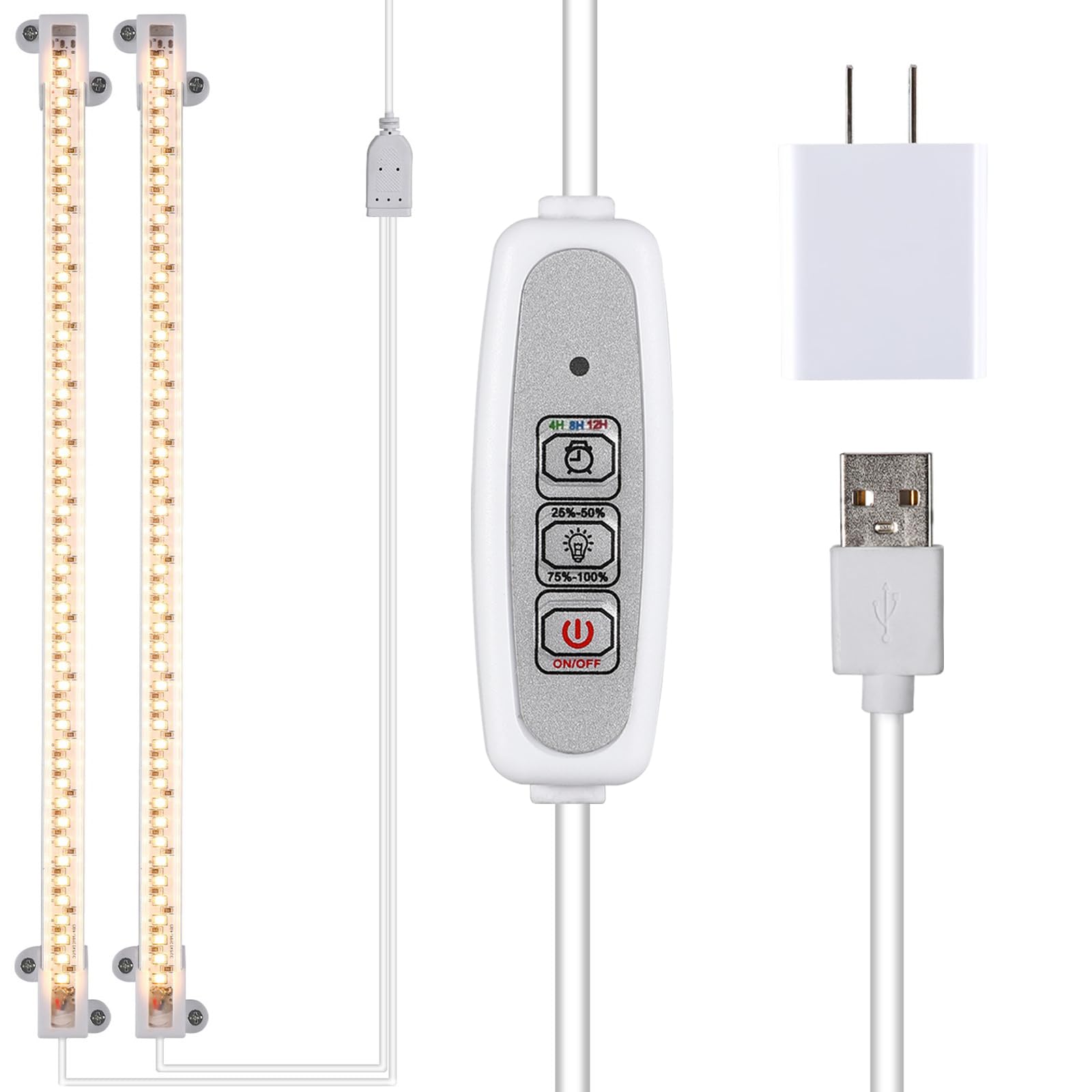 Two Heads Strip Growing Lamp, Full Spectrum Grow Light Strips For Indoor Plants With Auto On/Off Timer & 4 Dimmable Levels, Led Grow Light For Green House Hydroponics Succulent