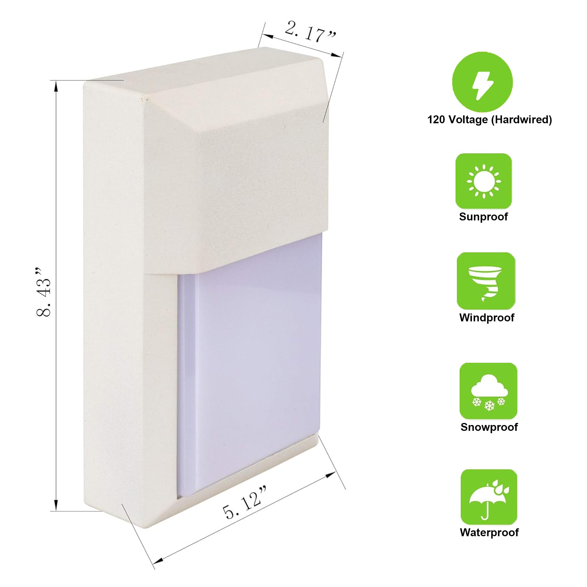 Lit-Path Outdoor Led Wall Lantern  Wall Sconce Lights Porch Lighting Fixture  12W 1000 Lumens  Aluminum Housing Plus Pc  3000K White Finish  2-Pack