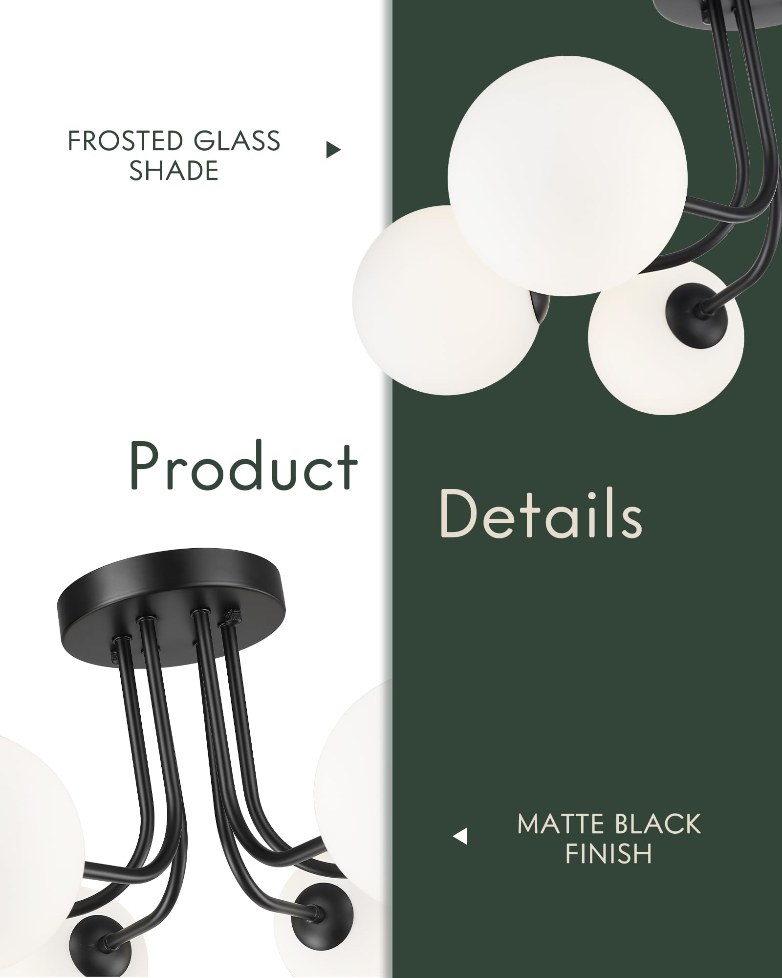 Cargifak Matte Black Semi Flush Mount Ceiling Light In Modern Farmhouse Design Features 6 Frosted Glass Shades, Ideal For The Li