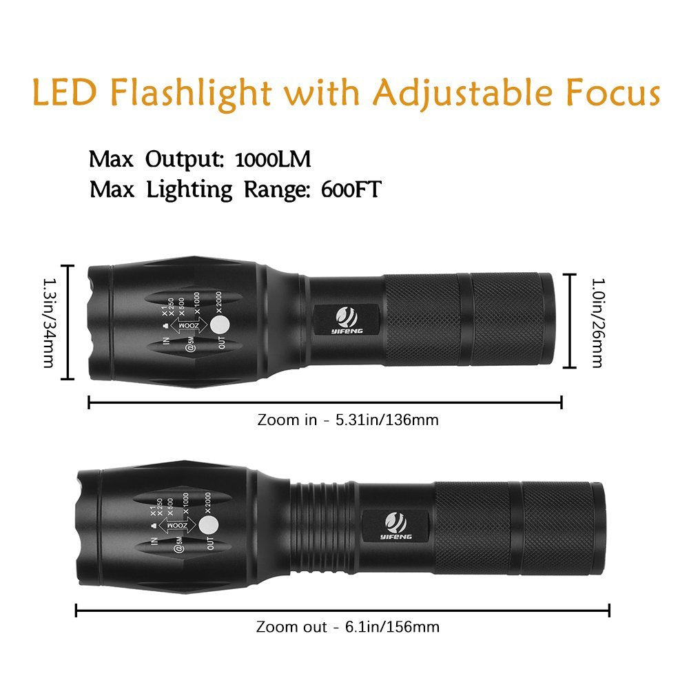 Yifeng 3Pcs Tactical Flashlight, Ultra Bright -T6 Flashlight With Adjustable Focus And 5 Light Modes For Camping Hiking Emergenc
