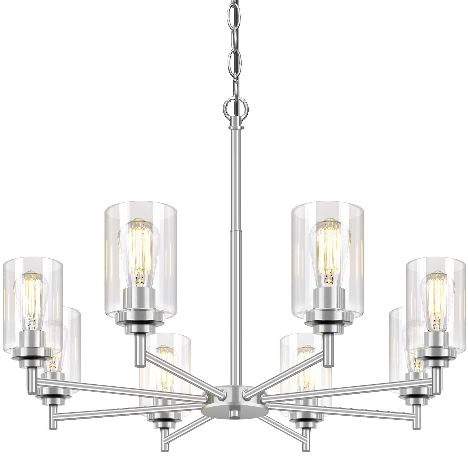 8-Light Chandelier For Dining Room Kitchen Island Modern Farmhouse Pendant Lighting With Clear Glass Shades Industrial Brushed N