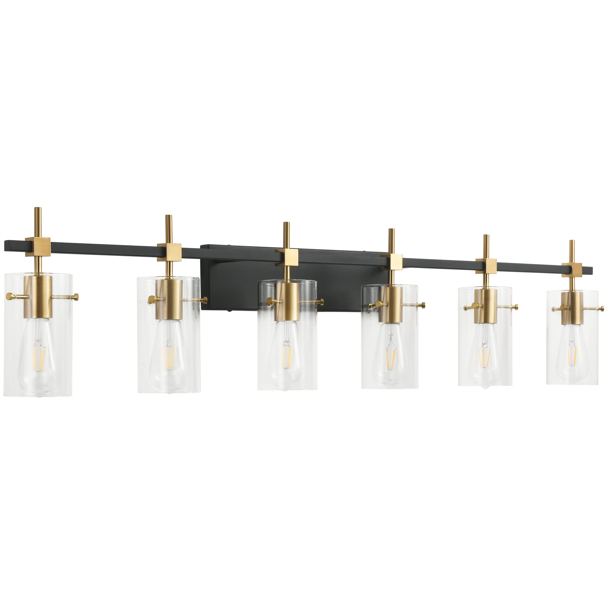 Solfart 49.2 Inch Vanity Light Fixtures Vintage 6 Lights Wall Light Fixtures Above Mirror For Bathroom Brass And Black With Clea