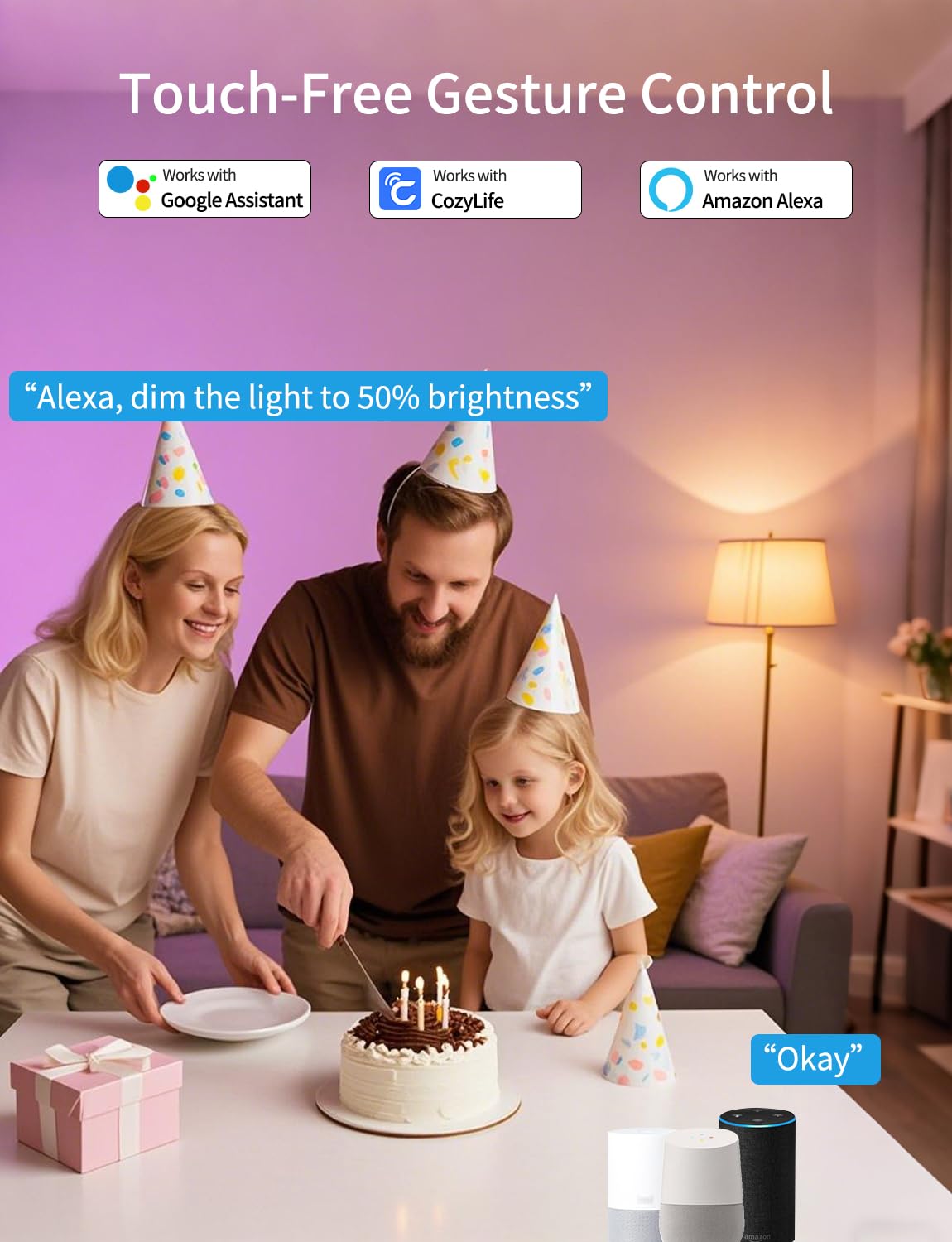 Smart Light Bulbs,Changing Color Light Bulbs,Compatible With Alexa&Geogle Assistant&Cozylife App,Wi-Fi Led,Music Mode,9W,A19&E26
