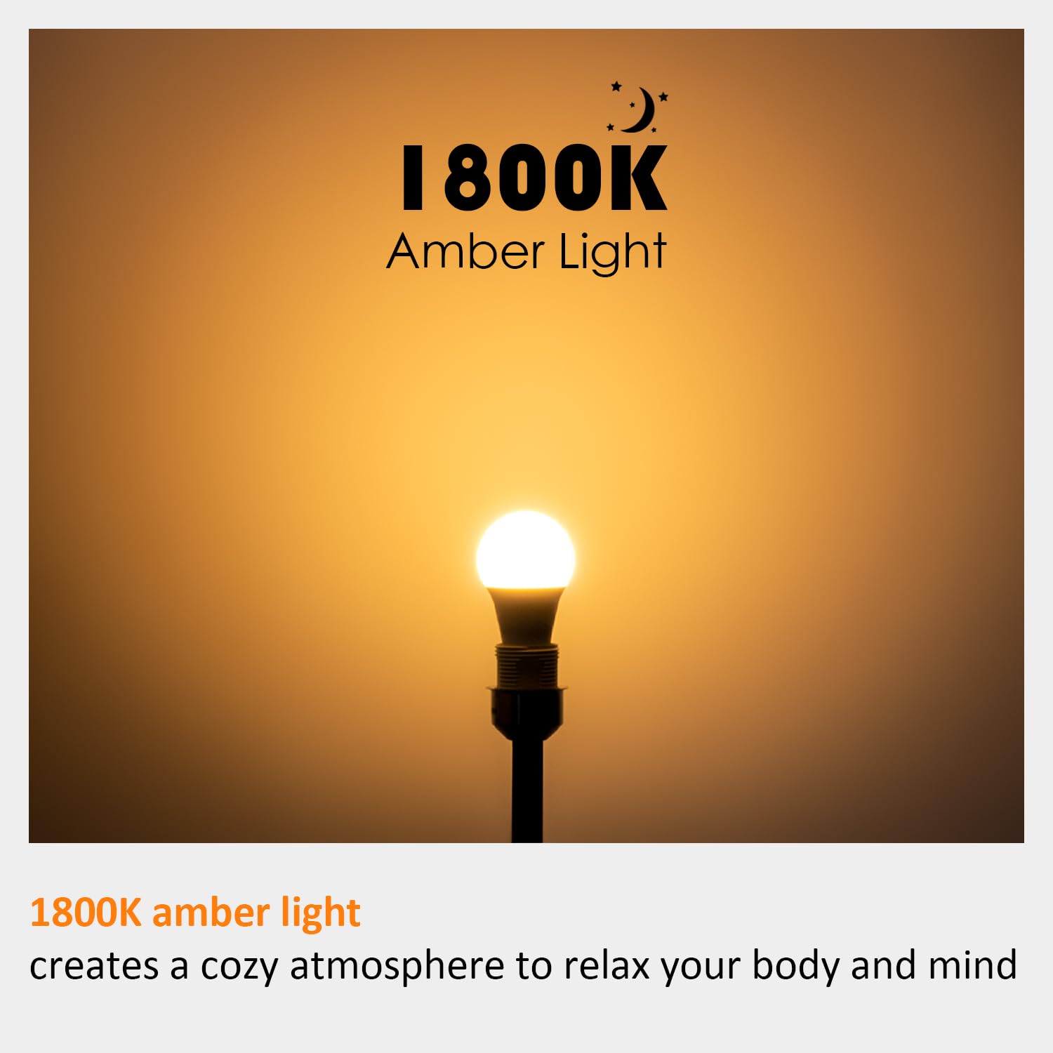 Maelsrlg A19 Warm Sleep Light Bulb, 9W(60W Equivalent), 1800K Amber, Dimmable, E26 Base, Soft Yellow Light Bulbs, 800 Lumen, 120