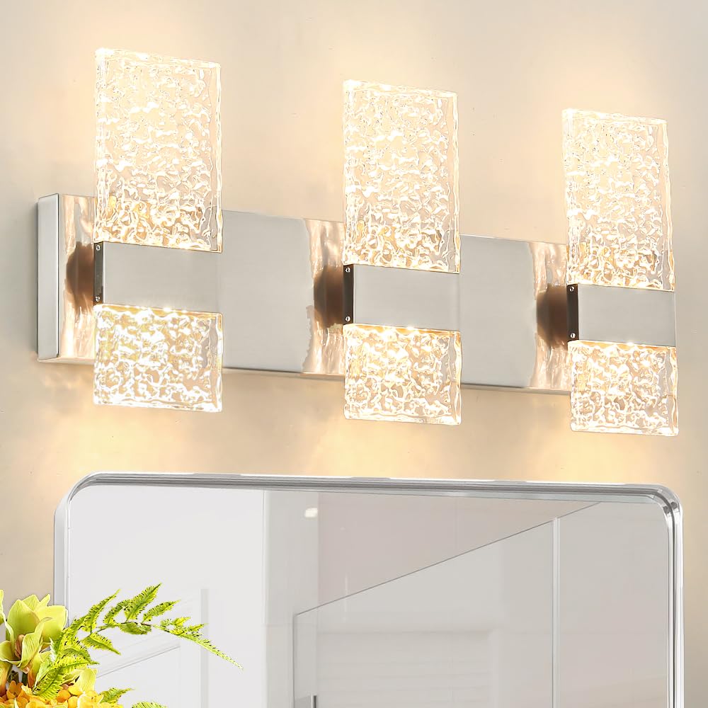 Modern Brushed Nickel 6-Lights Bathroom Vanity Light  Eleglant Nickel Led Bathroom Light Fixtures Over Mirror  Dimmable Acrylic Shade Wall Lighting Fixtures  Hardwired Wall Light(H9.25In  L21.26In)