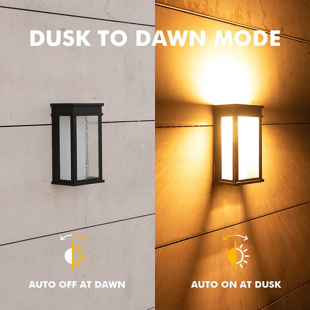 LUTEC LED Wall Light 1000 Lumen 3000K, 2 Pack Dusk to Dawn Sconce, Black, Rectangular, Indoor/Outdoor, Model amzn.gr.510