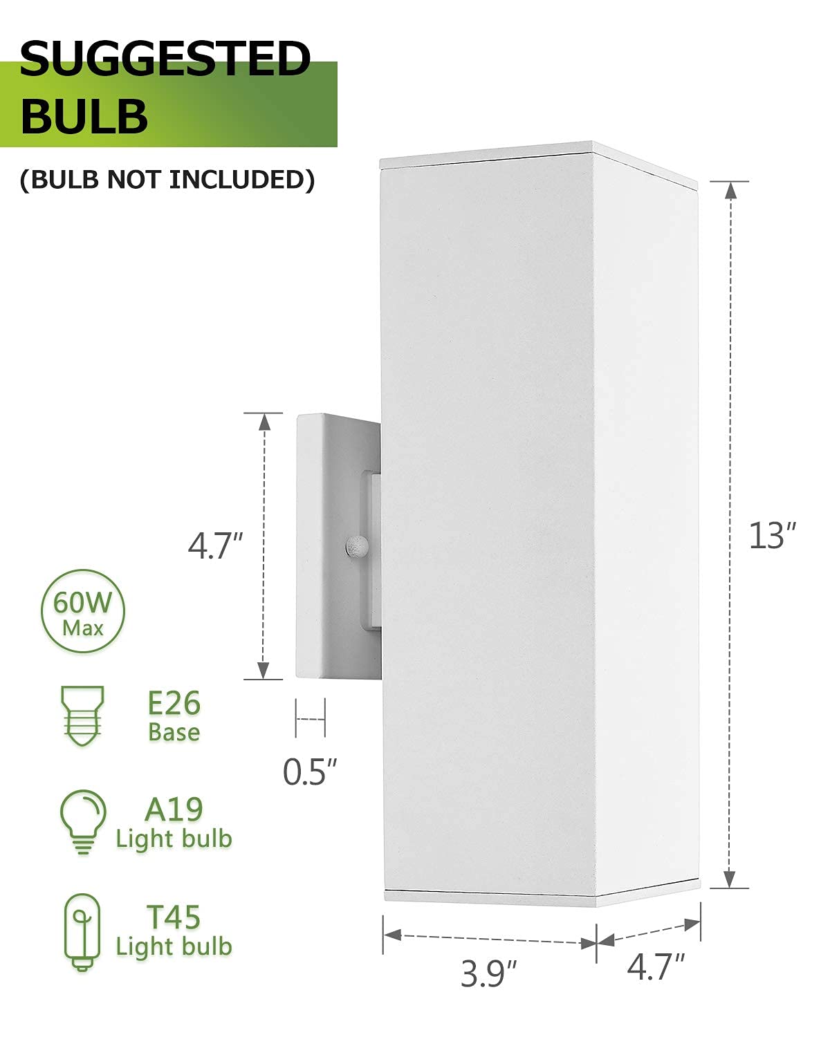 Harriet Porch Lights Outdoor Modern - Ip64 Waterproof Aluminum And Tempered Glass Cover, 13 Rectangular Up/Down Wall Sconce For