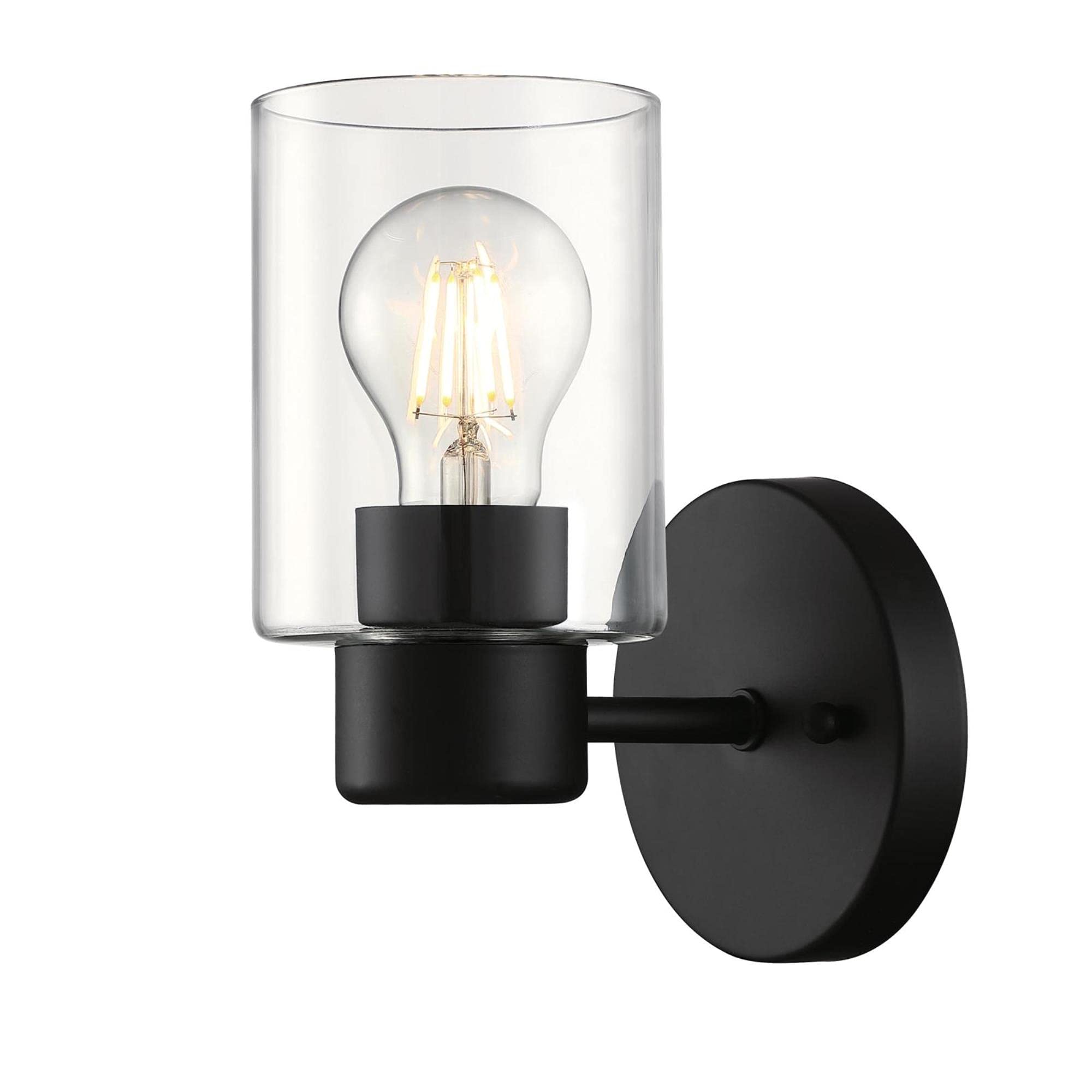 Westinghouse Sylvestre One-Light Indoor Wall Light Fixture, Matte Black, Clear Glass, Model 6115500