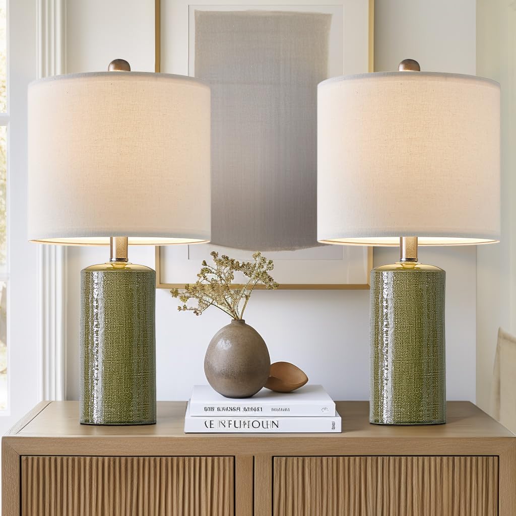 G-SAFAVA 20.25'' Small Table Lamps Set of 2 Modern Ceramic Lamps for Living Room Farmhouse Bedside Lamps Boho Lamps for Night St