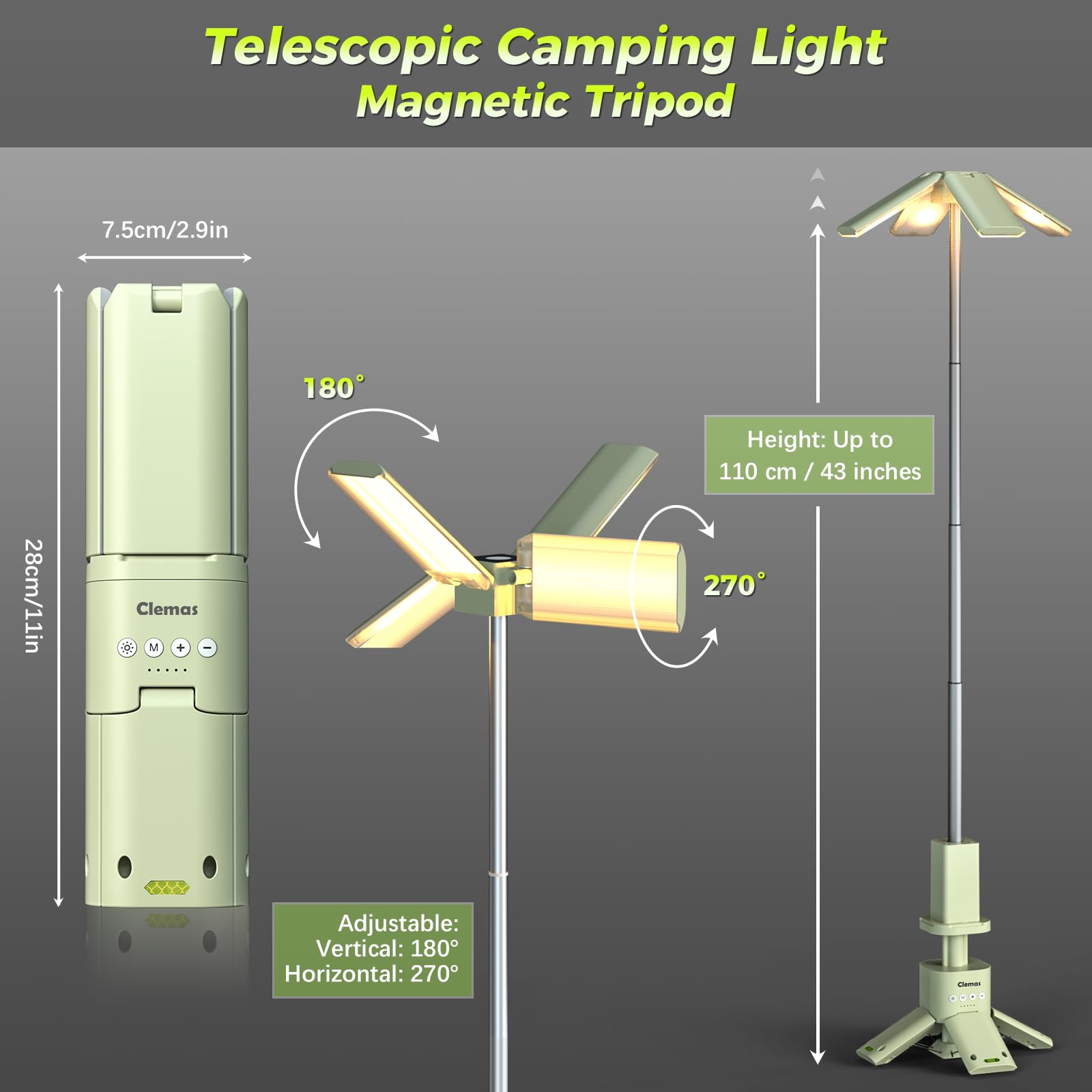 Telescopic Camping Lights Rechargeable 14000 mAh Led Multifunction Magnetic Lanterns Job Site Lighting Cordless Dimmable Camping