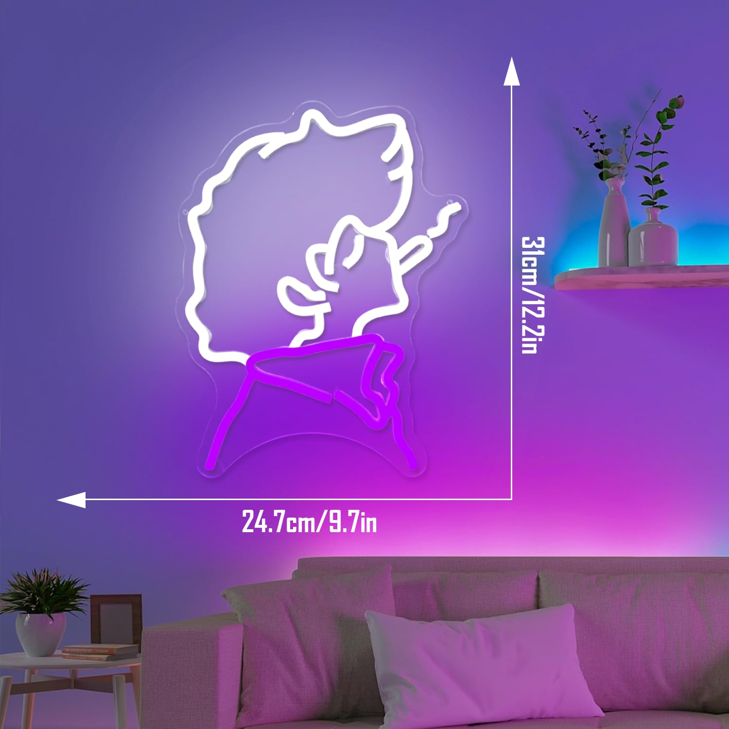 Ajoyferris Anime Cowboy Neon Sign - LED Wall Decor for Bedroom, Gamer Room, 2.1" Acrylic, White/Purple, Model: CowBoy