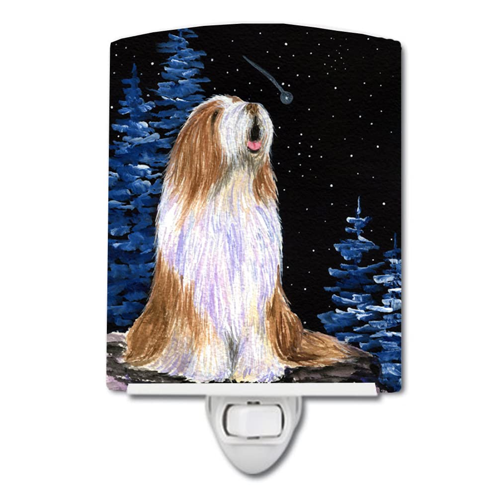 Caroline'S Treasures Ss8467Cnl Starry Night Bearded Collie Ceramic Night Light Compact, Ul-Certified, Ideal For Bedroom, Bathroom, Nursery, Hallway, Kitchen, 6X4X3, Multicolor