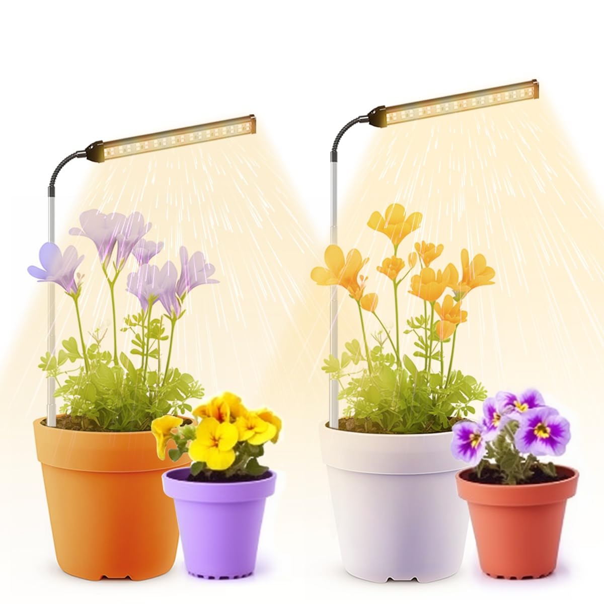 Juhefa Led Grow Light, 6000K Full Spectrum Gooseneck Plant Growing Lamp For Indoor Small Mini Plants, Auto On/Off Timer 4/8/12/18Hrs & 3 Colors Spectrum-2 Pack
