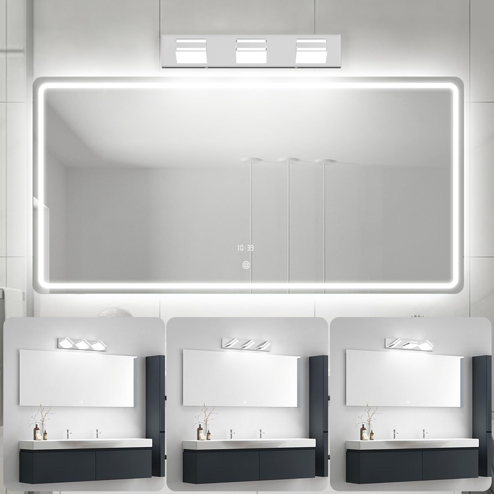 Ralbay Led Modern Bathroom Vanity Lights Chrome 3-Light 24Inch Acrylic Modern Bathroom Wall Lighting Fixtures Over Mirror
