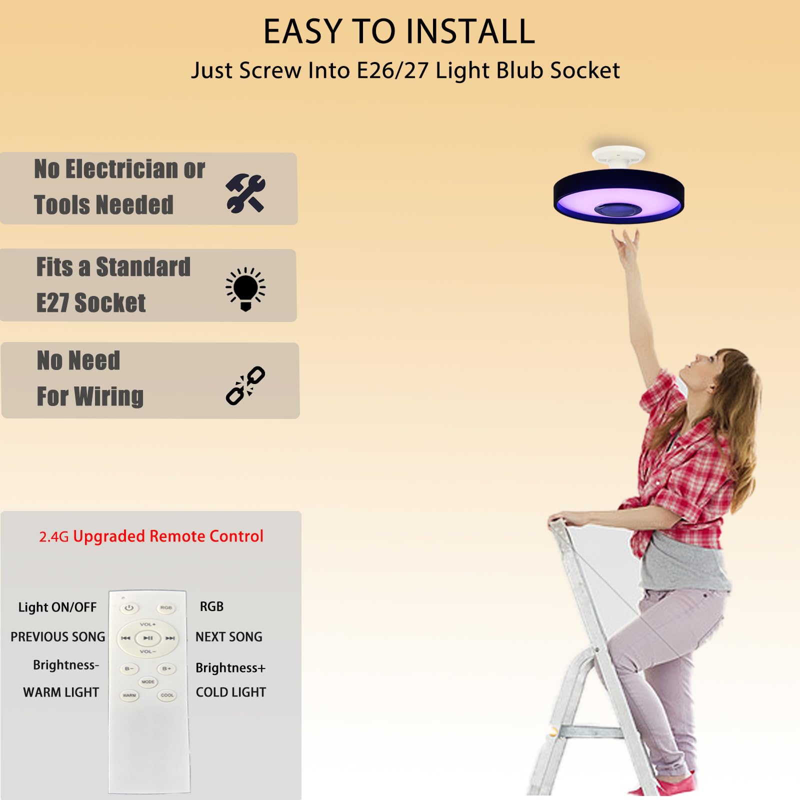 Smart Led Waterproof Shower Ceiling Light Fixture With Bluetooth Speaker,11Inch 18W,3000-6500K,Dinmmable Music Lamp Rgb Color Ch