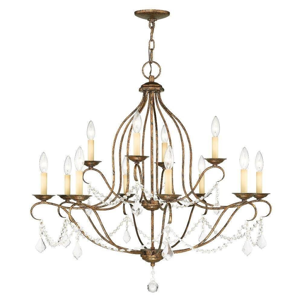 Livex Lighting 6438-71 Chesterfield 12 Light Chandelier, Hand Applied Venetian Golden Bronze
