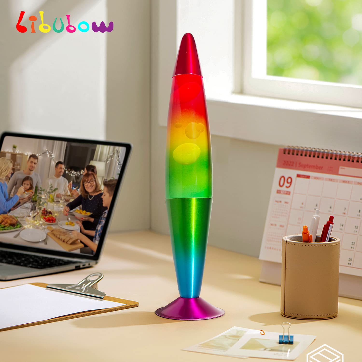 Libubow 16 Inch Rainbow Motion Lamp with 2 Bulbs, Rainbow Lamp Night Light, Relaxing Nightlight for Home Decor Room Office Bedro