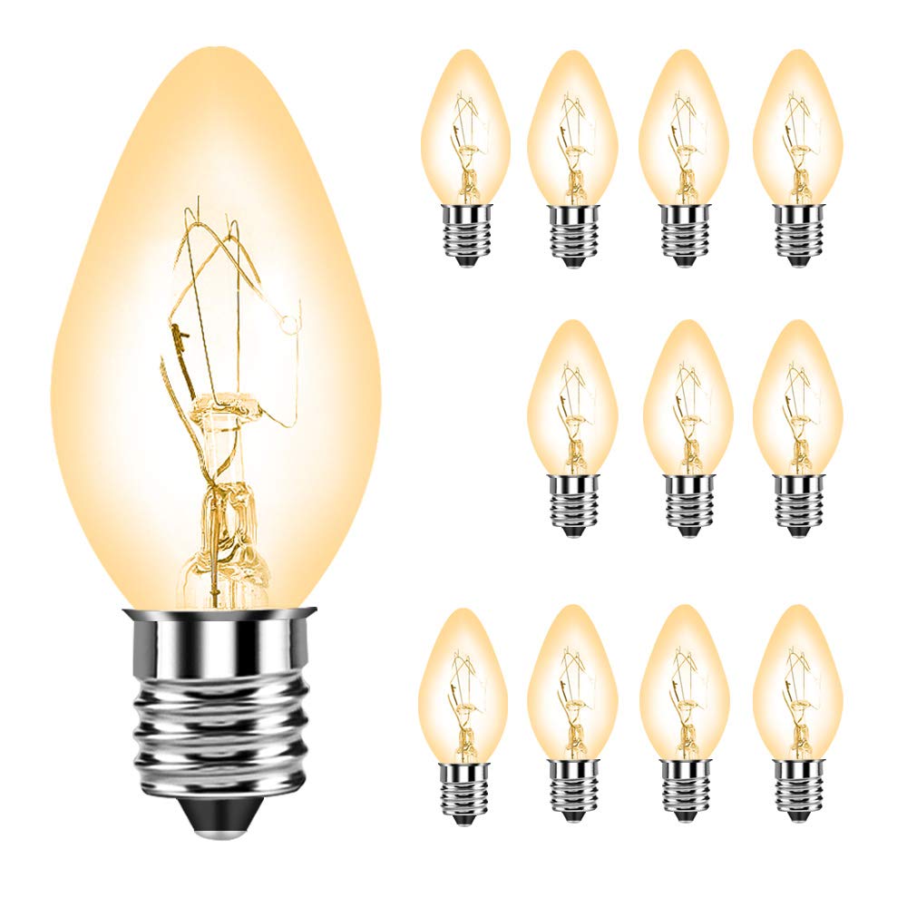 Night Light Bulb 4 Watt C7 Clear for Plug in Night Light Window Candle String Light Christmas Village as Replacement Bulb E12 Ca