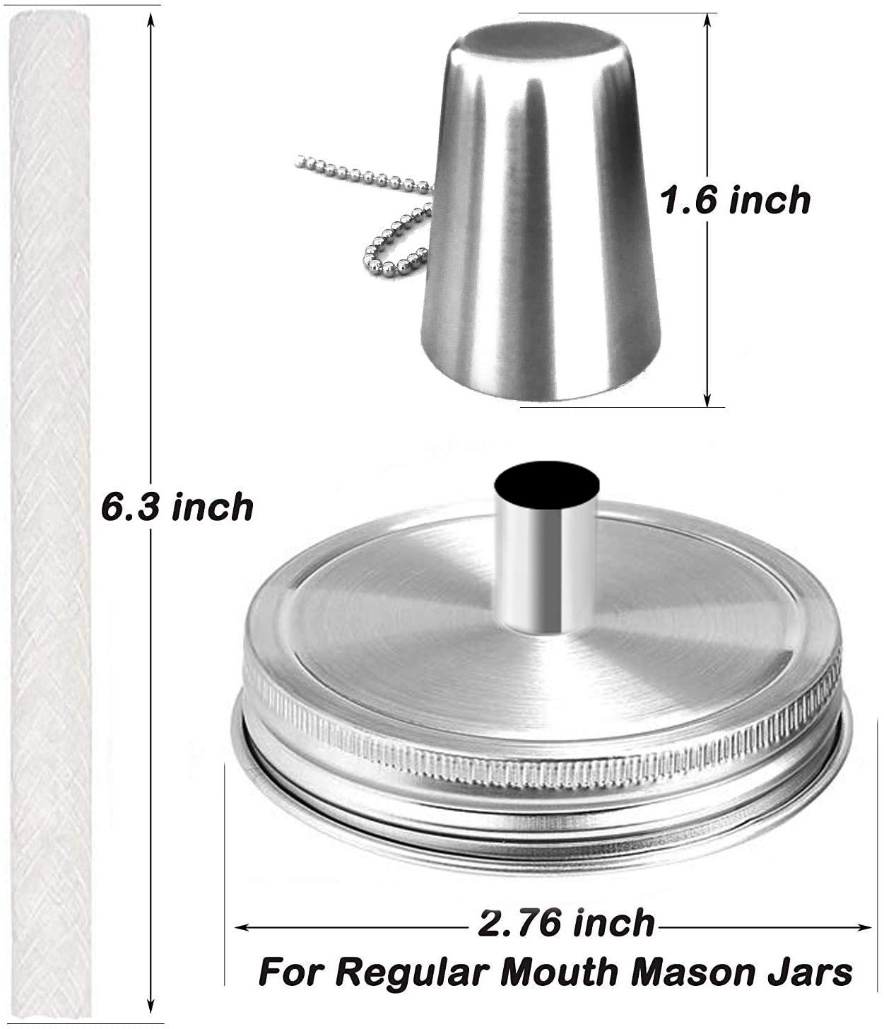 Yitee Mason Jar Tabletop Torch Kit - 4 Pack Silver With Fiberglass Wicks & Stainless Steel Lids