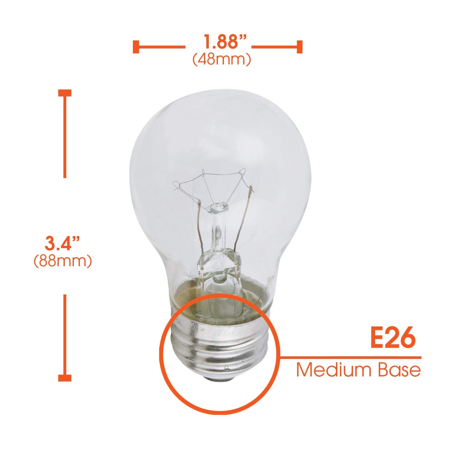 Xtricity Clear A15 Incandescent Appliance Light Bulb, 40 Watt, 2700K Soft White, E26 Medium Base, 320 Lumens, 130V (6 Pack)