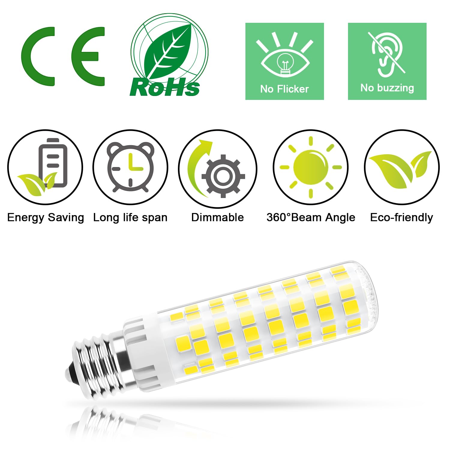 Taiyaloo E17 Led Dimmable Bulb, 10W Replacement For Halogen, Daylight White 6000K, Ceramic, 2 Pack
