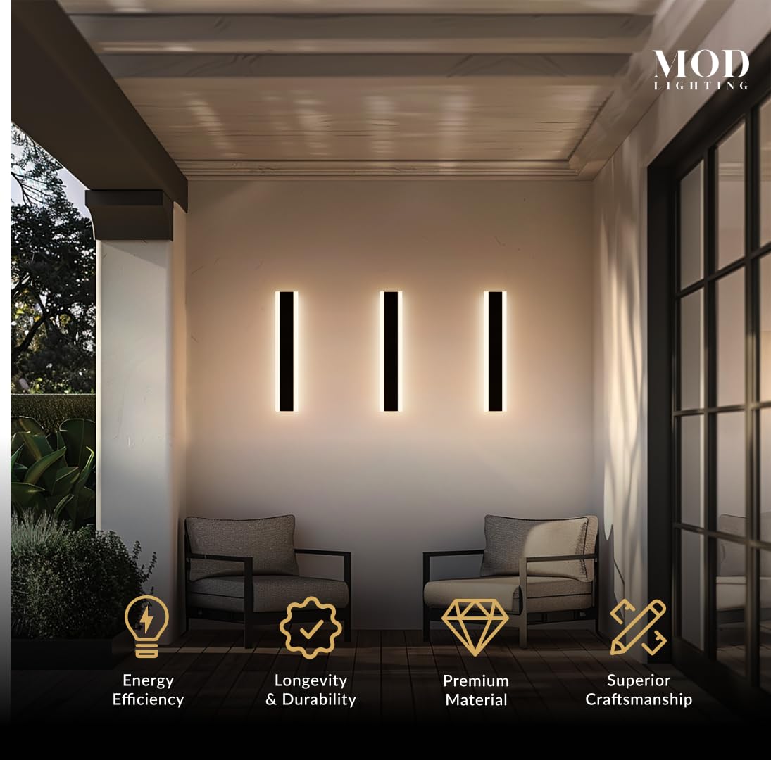 ?????? ???????????????? Haylen | Waterproof Outdoor Wall Light, Led Dimmable With Remote 3000K-6000K, Long Outdoor Porch Lights, Wired Lighting Fixture, Patio Exterior Wall Sconce, 1-Pack (Black, 24")