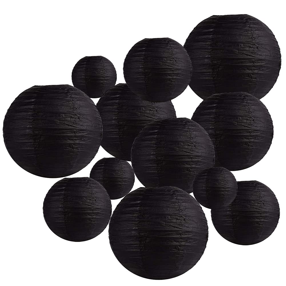 Gold Paper Lanterns 12 Pcs Assorted Size of 6'' 8'' 10'' 12'' Chinese Round Paper Hanging Decorations Ball Lanterns Lamps for Ho