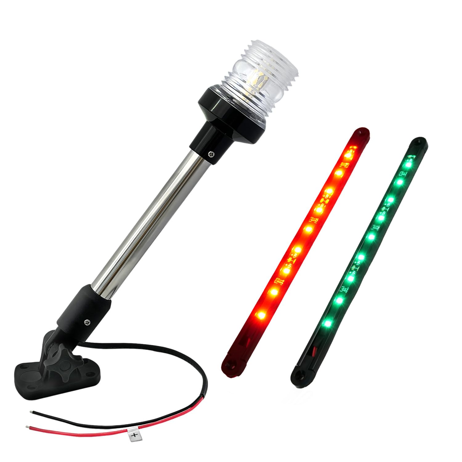 Vcanuplms LED Boat Stern Light with Red/Green Navigation Lights  180 Fold-Down Anchor light  IP67 Waterproof Marine Lights kit for Bass Boats  Pontoon  Kayaks (12 inch)