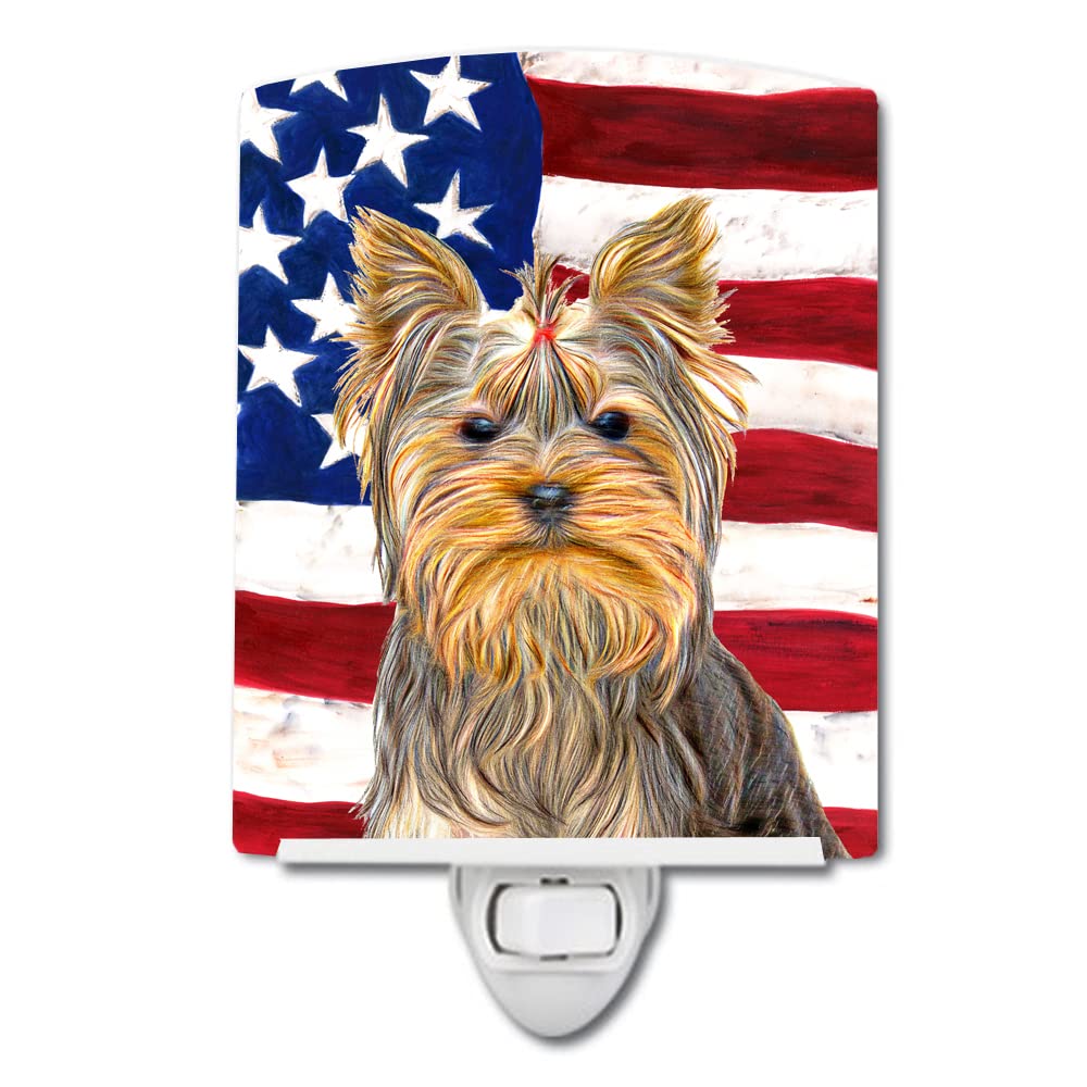 Carolines Treasures Ceramic Night Light, USA American Flag with Yorkie, UL-Certified, 6x4x3in, Multicolor, Model KJ1156CNL