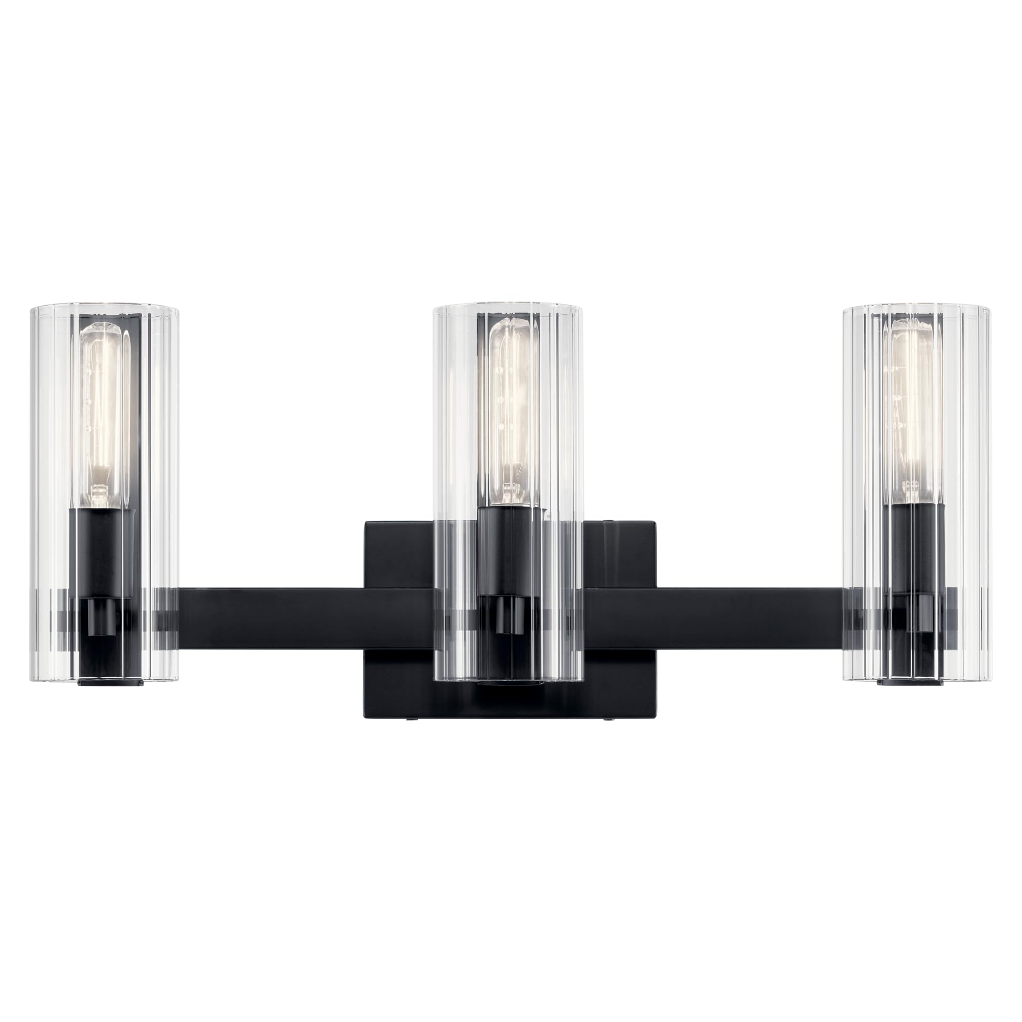 Kichler Jemsa 3 Light Vanity, Modern Light With Clear Fluted Glass In Polished Nickel For Bathroom Or Powder Room (9.75'' X 22.7