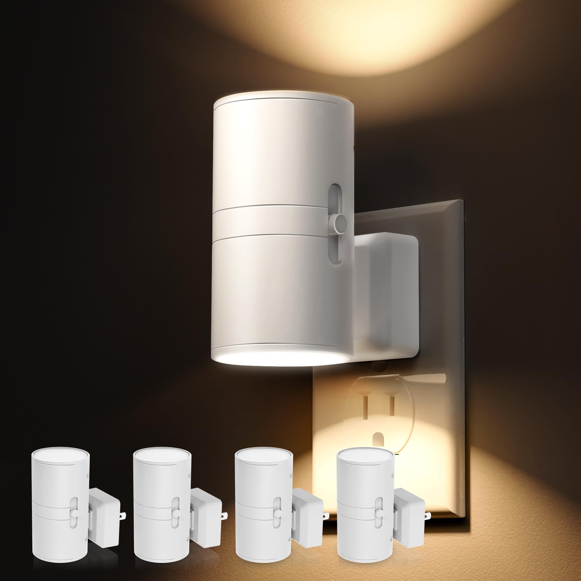 L LOHAS LED 4X Night Light Plug in  LOHAS Modern Night Light with Light Sensor  0-100LM  Soft White 3000K  Dimmable Night Lights with White Shade for Hallway Bedroom Stairway