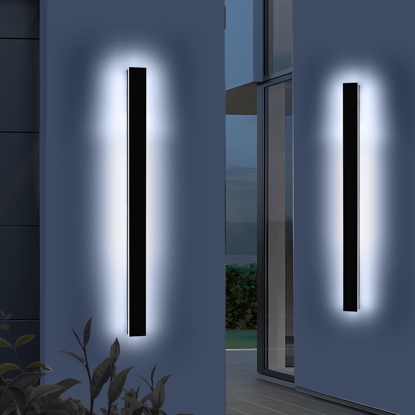 Mikeru 3CCT Dimmable Outdoor Wall Sconce, 57in IP65 Waterproof, Modern Black, Remote Control, Model FTBD-ZB2P, 2-Pack