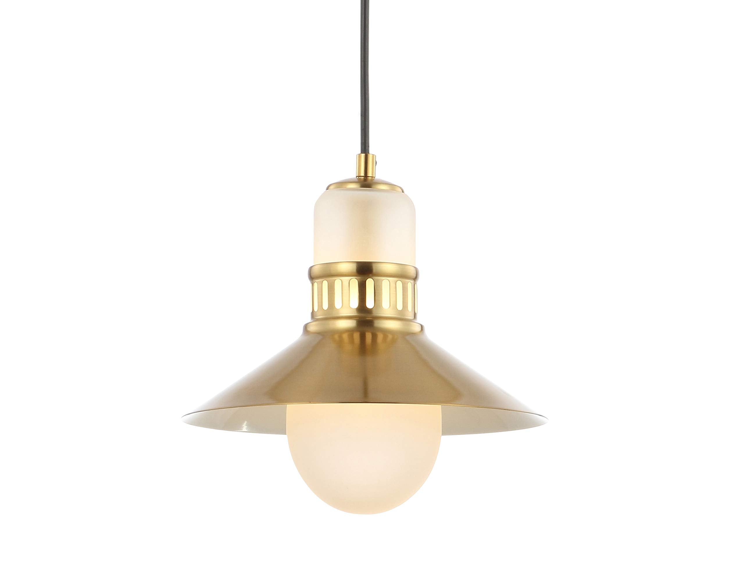 JONATHAN Y Colin 9.75in Adjustable Iron/Glass Retro Pendant Light, Brass Gold, Model JYL6120A