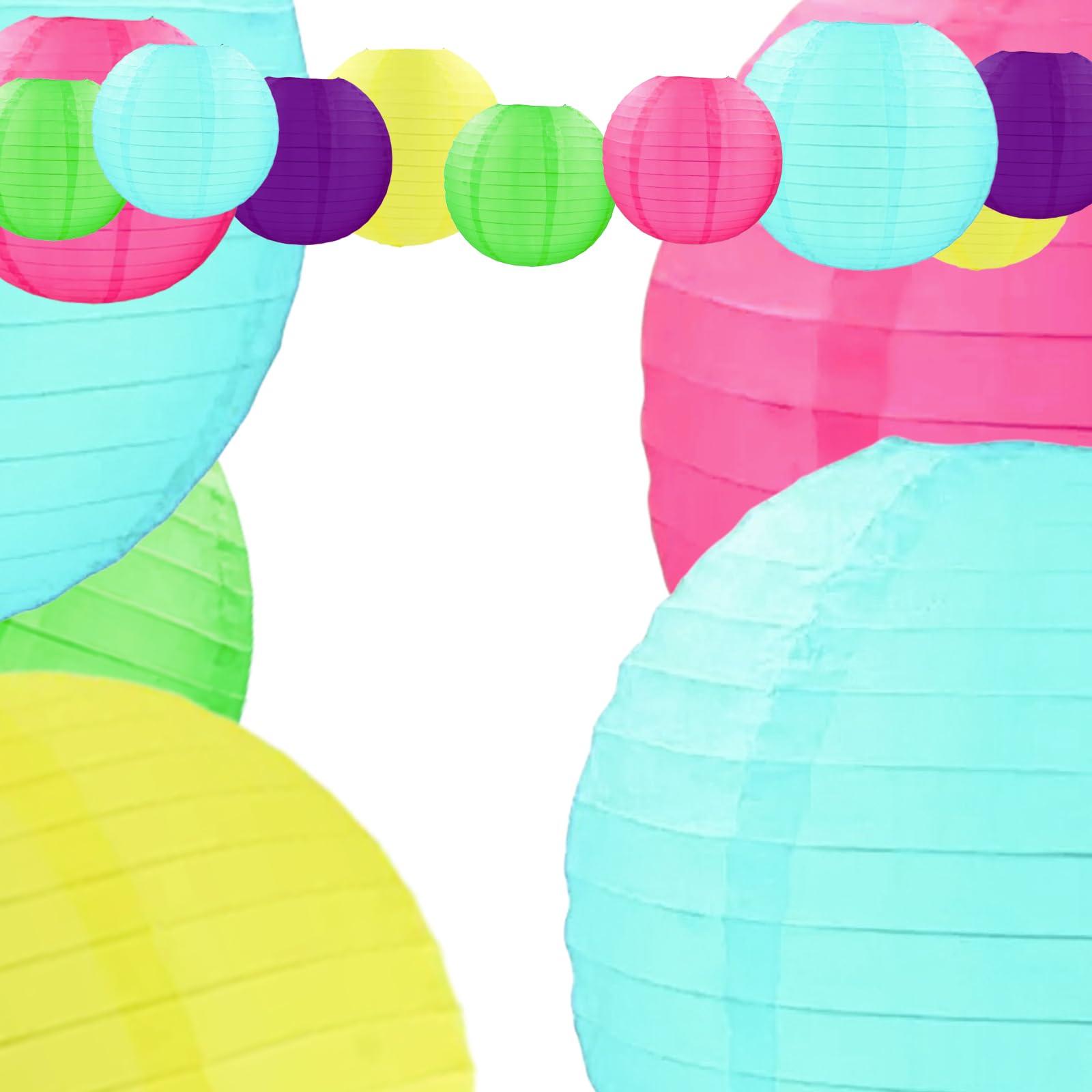 Capesaro Paper Lanterns Decorative 15Pcs Blue Pink Cartoon Theme Party Decorations For Little Princess Birthday Party Baby Shower Graduation Anniversary Green Purple Yellow Room Hanging Decor