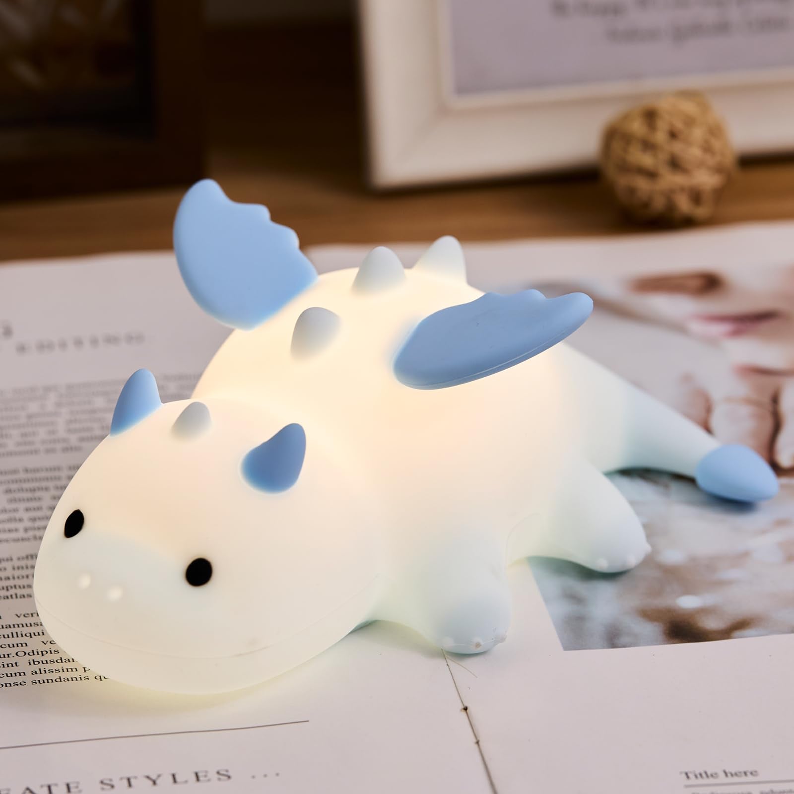 Cute Baby Dragon Kids Night Light for Kids,Cute Soft Silicone Lamp 3 Level Dimmable Changing Rechargeable Breastfeeding Nursery 