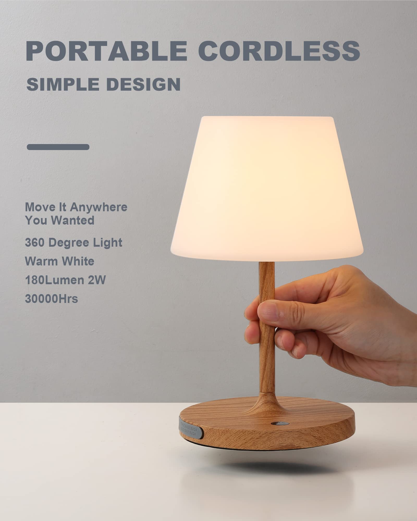 WEILAILUX Outdoor Waterproof Table Lamp, Cordless 4000mAh, Touch Dimmable, 9.6in Wood Grain, Model WL-3666