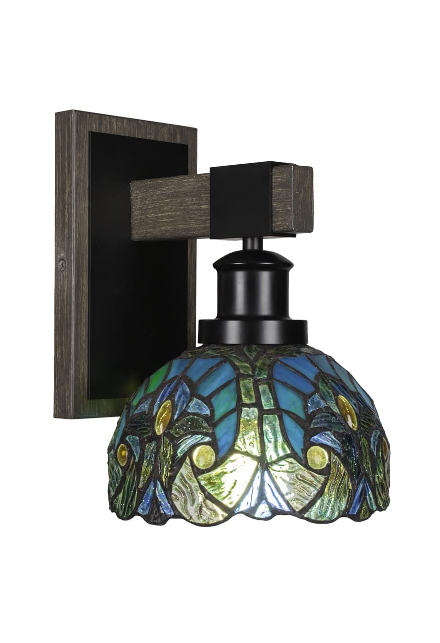 Tacoma - 1 Light Wall Sconce-10 Inches Tall and 7 Inches Wide-Black/Painted Wood Finish-Turquoise Cypress Art Glass Colo