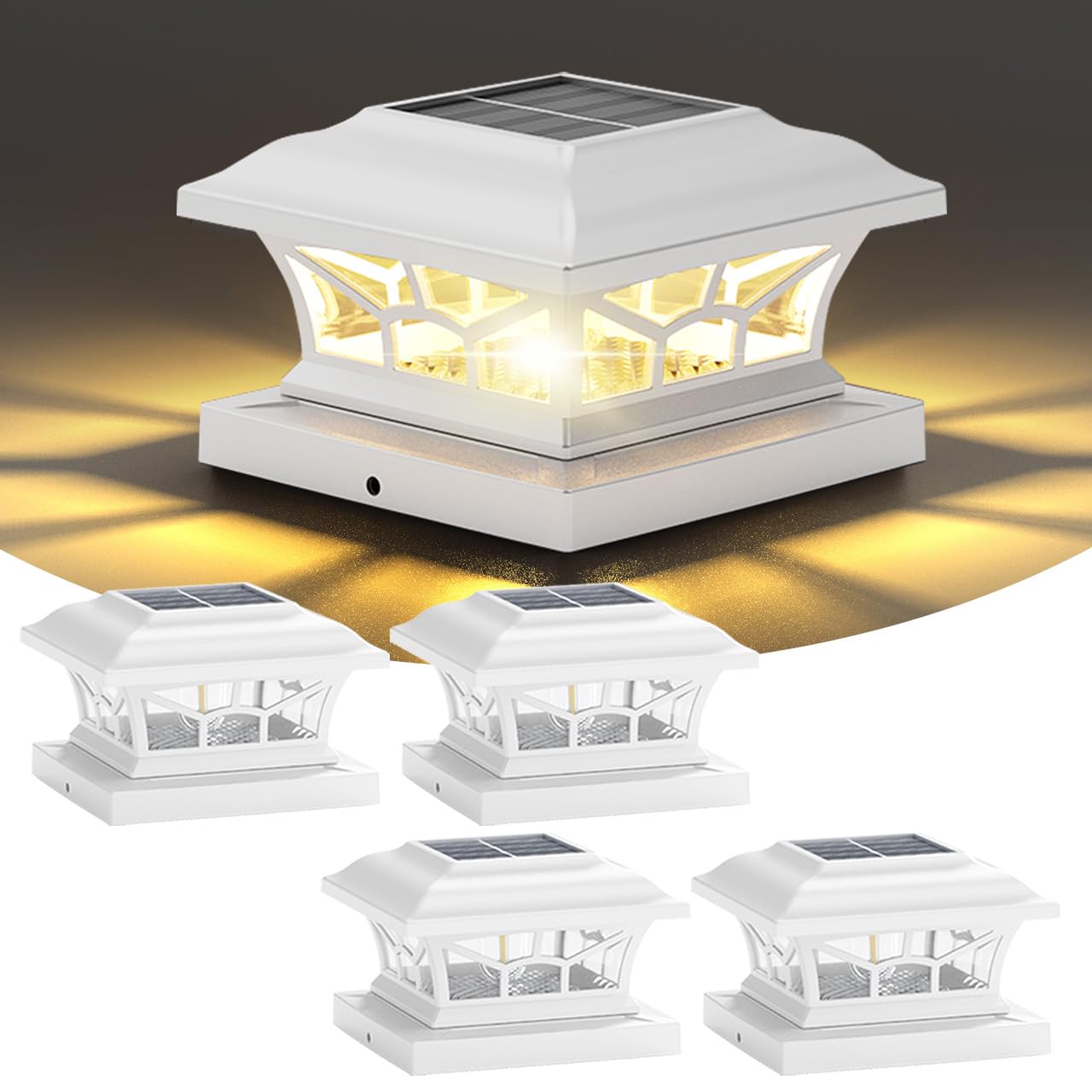 DAMAYCA 4 Pack Solar Post Cap Lights Outdoor Waterproof  Fits 4x4  5x5  6x6 Wooden & Vinyl Fence Decks  Edison LED Bulb with Warm & Cool White Light Modes (Classic White  4)