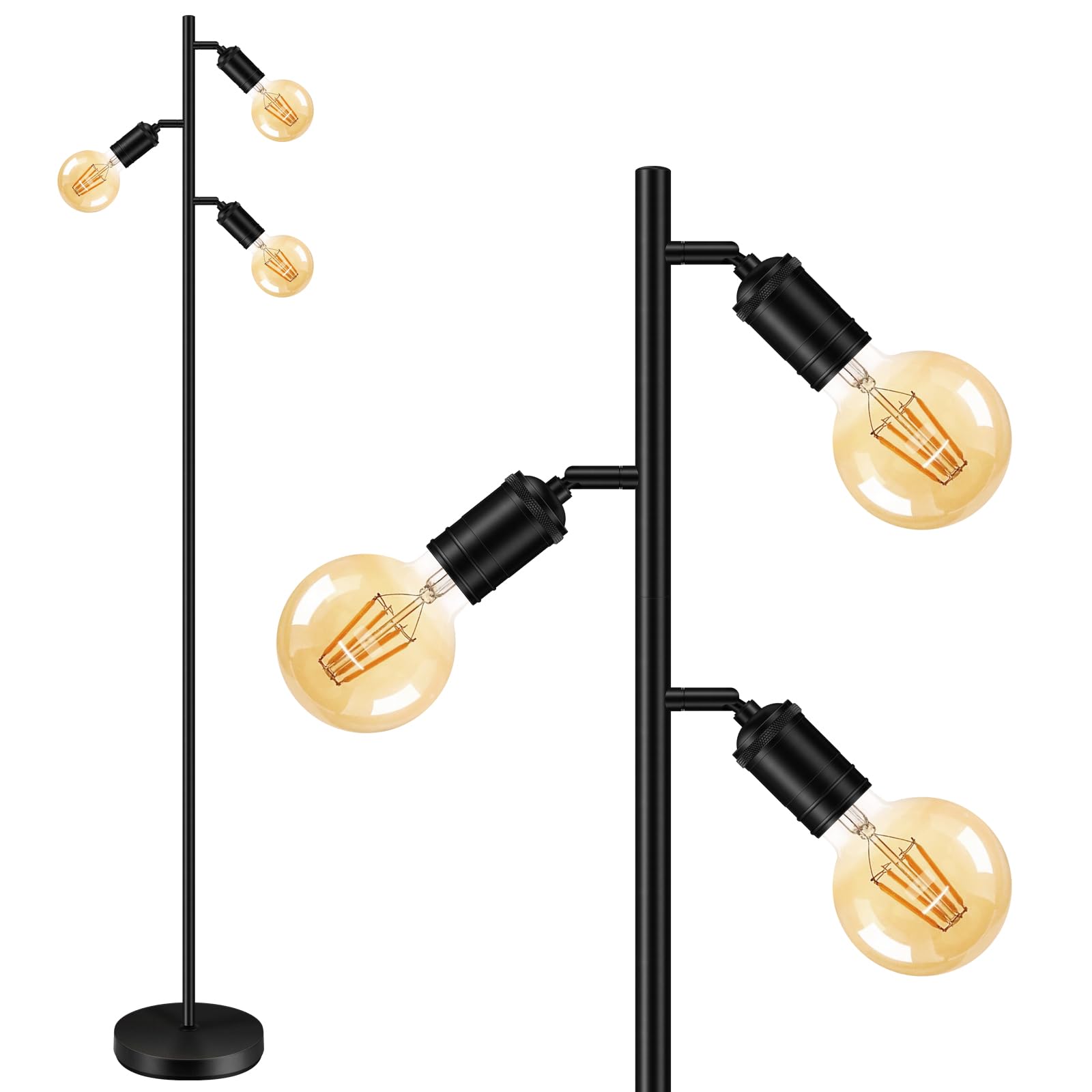 BoostArea Floor Lamp, Industrial Floor Lamp, Modern Tree Standing Lamp with Adjustable 3 Light, E26 Socket, Foot Switch, Minimal