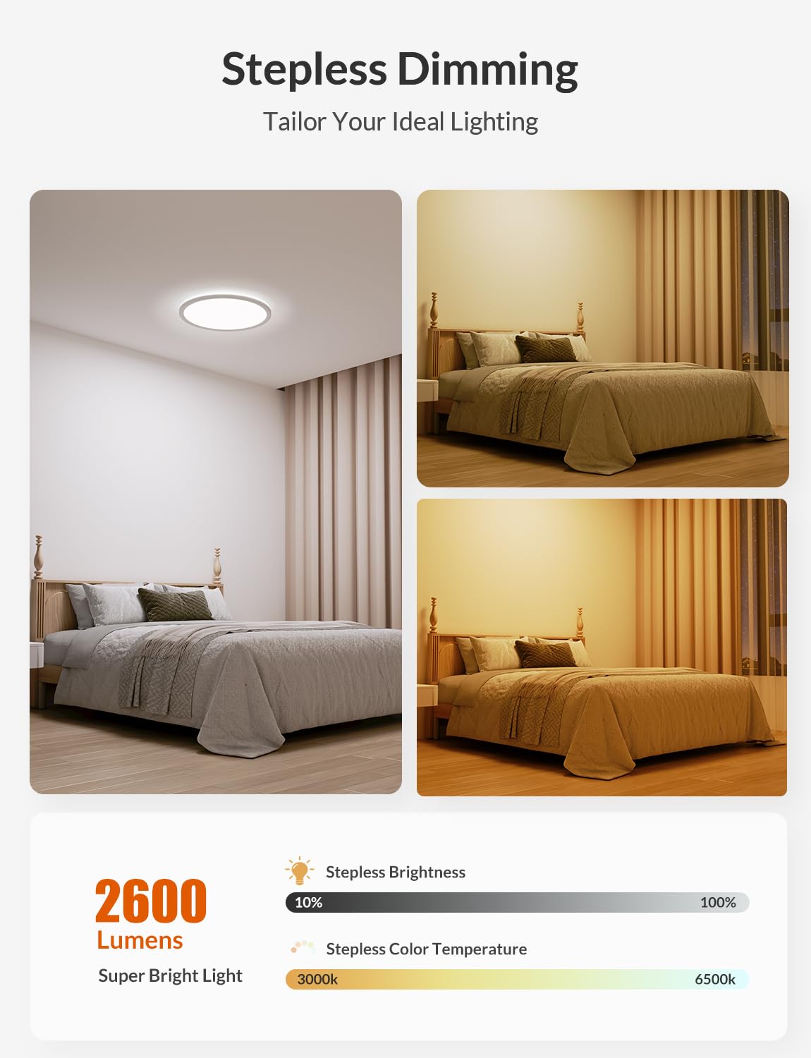 Lepower-Tec Led Flush Mount Ceiling Light With Remote, 12 Inch 24W 2600Lm Rgb Ceiling Lights Fixture With Night Light And Timer,