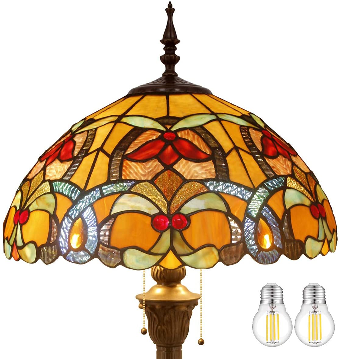WERFACTORY Tiffany Floor Lamp Orange Liaison Stained Glass Standing Reading Light 16X16X64 Inches Antique Pole Corner Lamp Decor