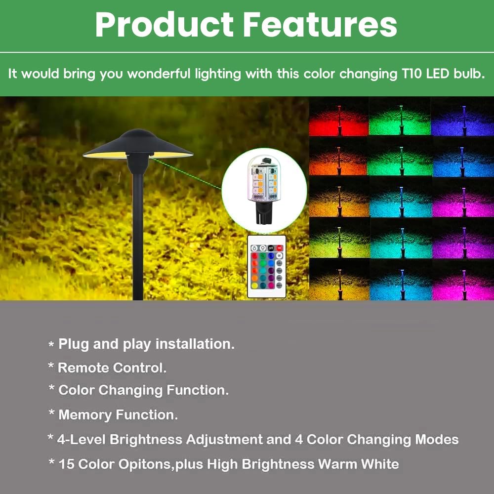 Makergroup RGB T10 LED Light Bulbs 12V, 3 Pack, Multi-colored, Dimmable with Remote, Weatherproof for Outdoor Use