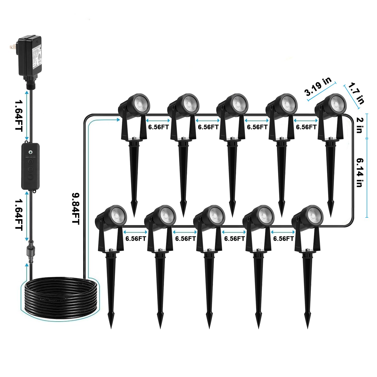 Zyan 10 Pack Outdoor Led Landscape Spotlights With Sensor, Dimmable With Timer, Dusk To Dawn, Ip65 Waterproof & Connectable